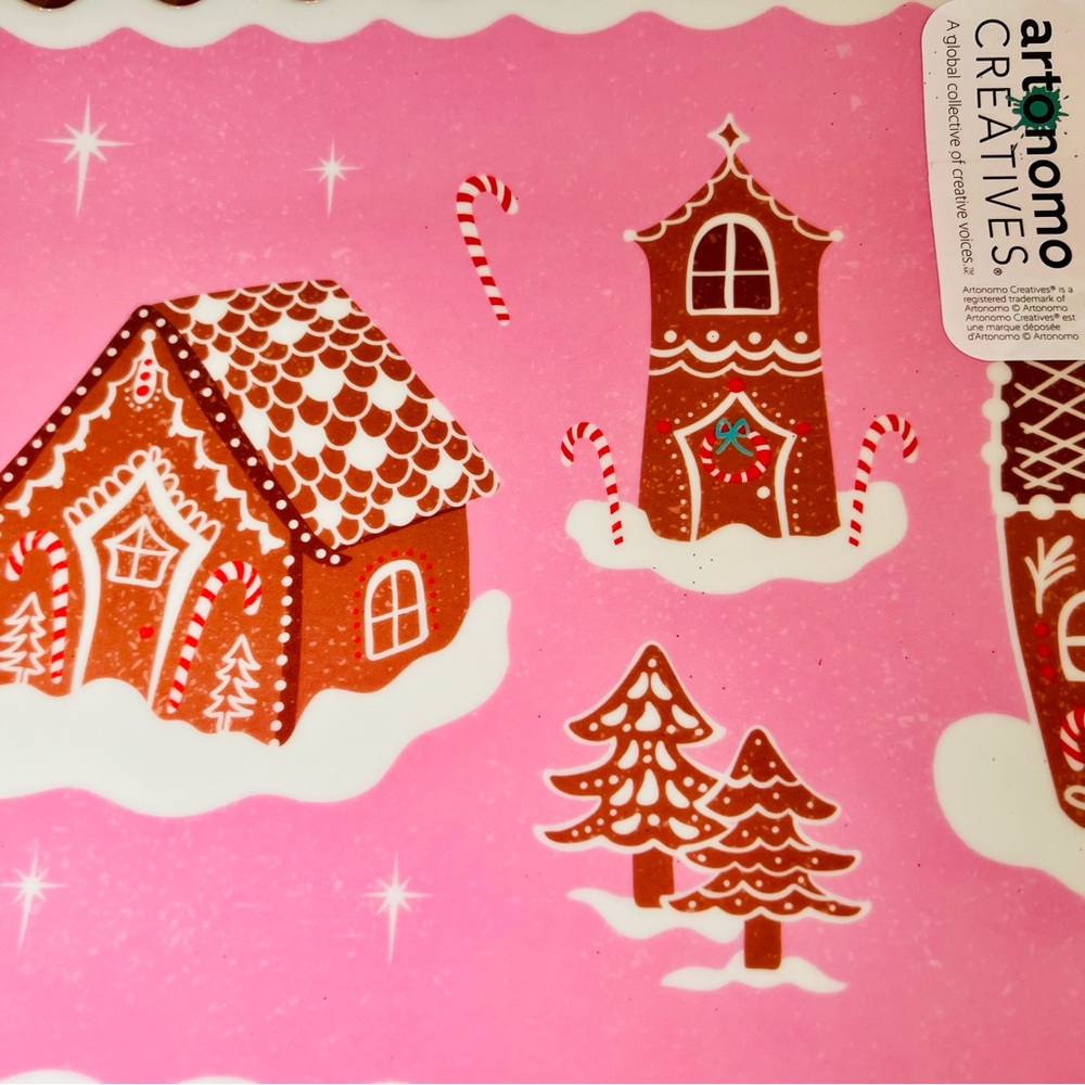 Christmas Pink Gingerbread Village Melamine Serving Tray Whimsical - Picture 12 of 12